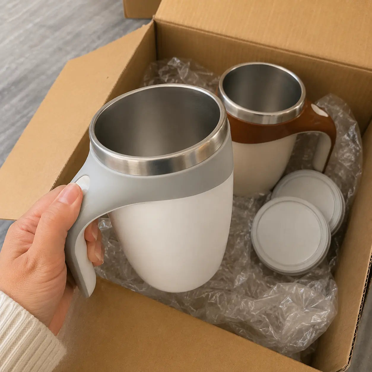 Taza De Cafe Inoxidable Automezclable