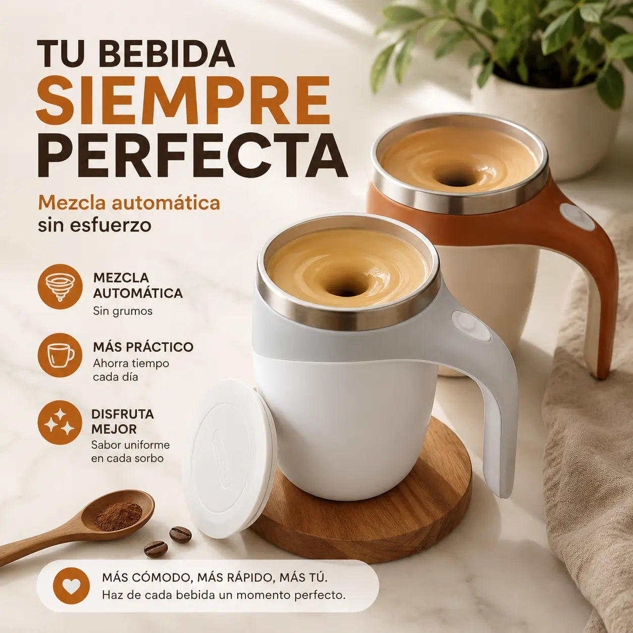 Taza De Cafe Inoxidable Automezclable