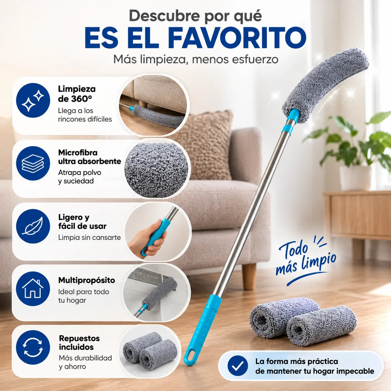 Limpiador Delgado con Cabezal Flexible y Lavable 2x1