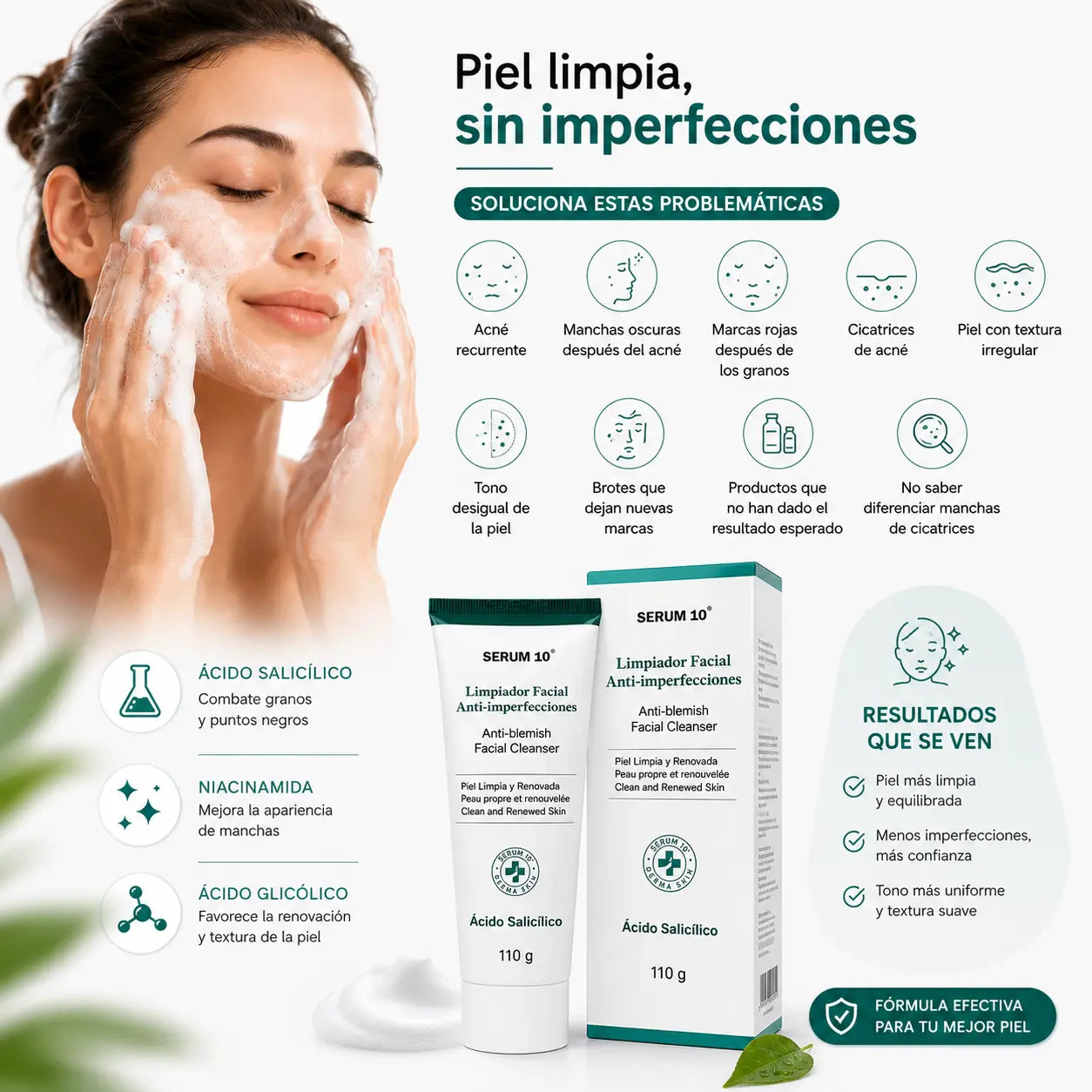 COMBATE GRANOS, ESPINILLAS Y MANCHAS POST-ACNÉ