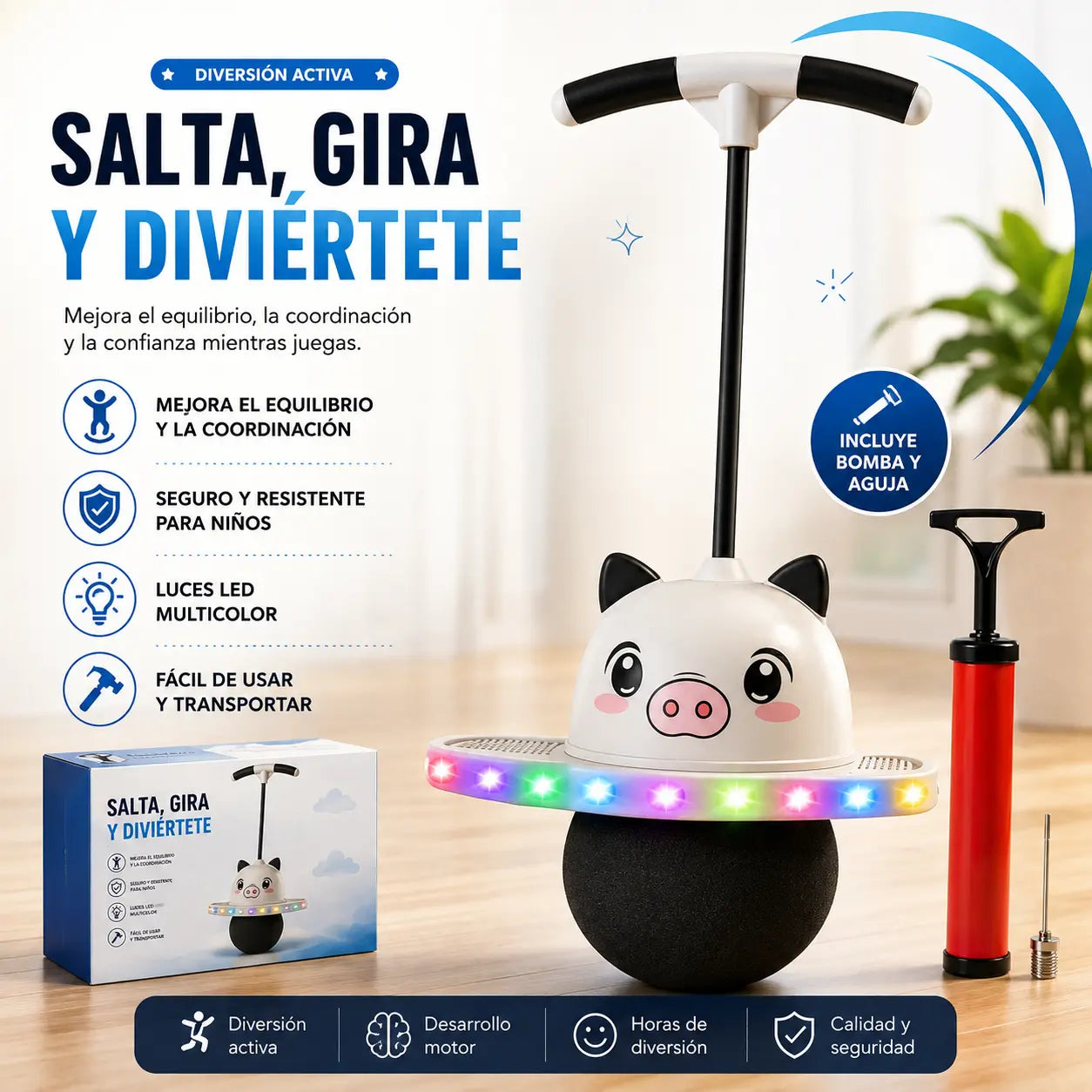 Juguete Saltarín Para Niños con luces led + regalo de inflador
