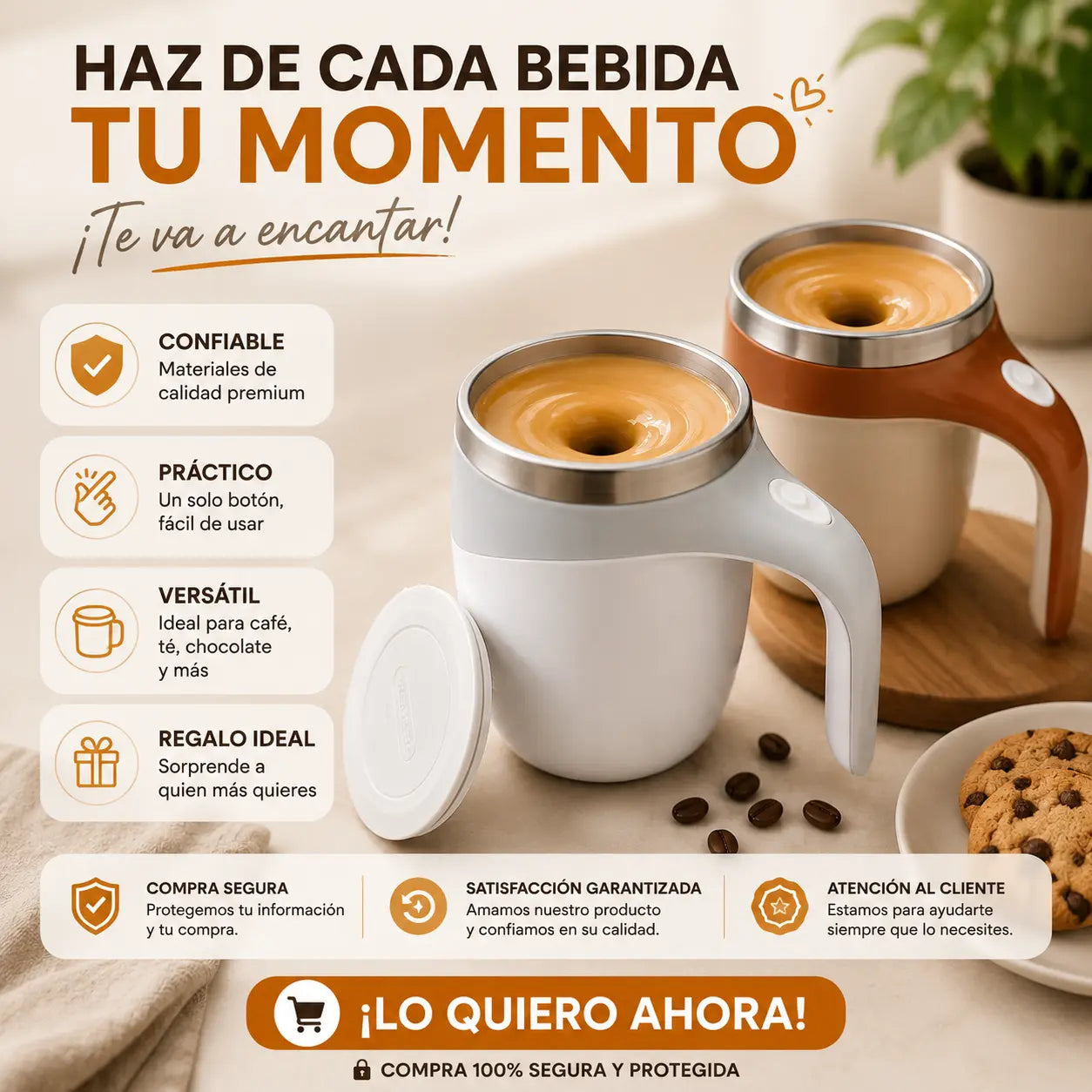 Taza De Cafe Inoxidable Automezclable