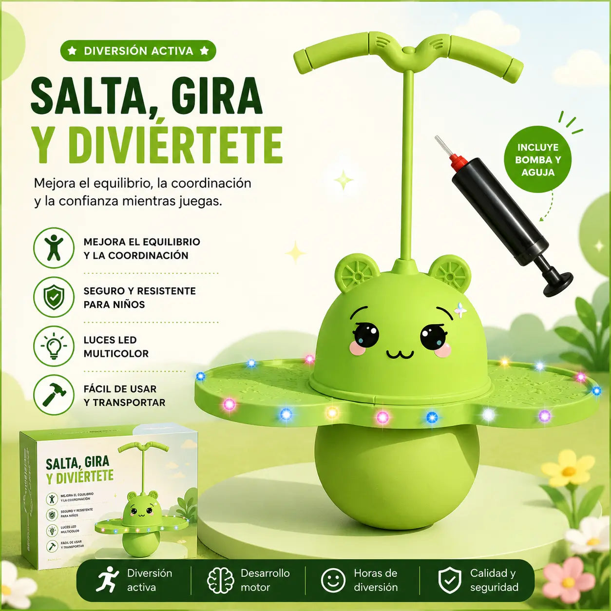 Juguete Saltarín Para Niños con luces led + regalo de inflador