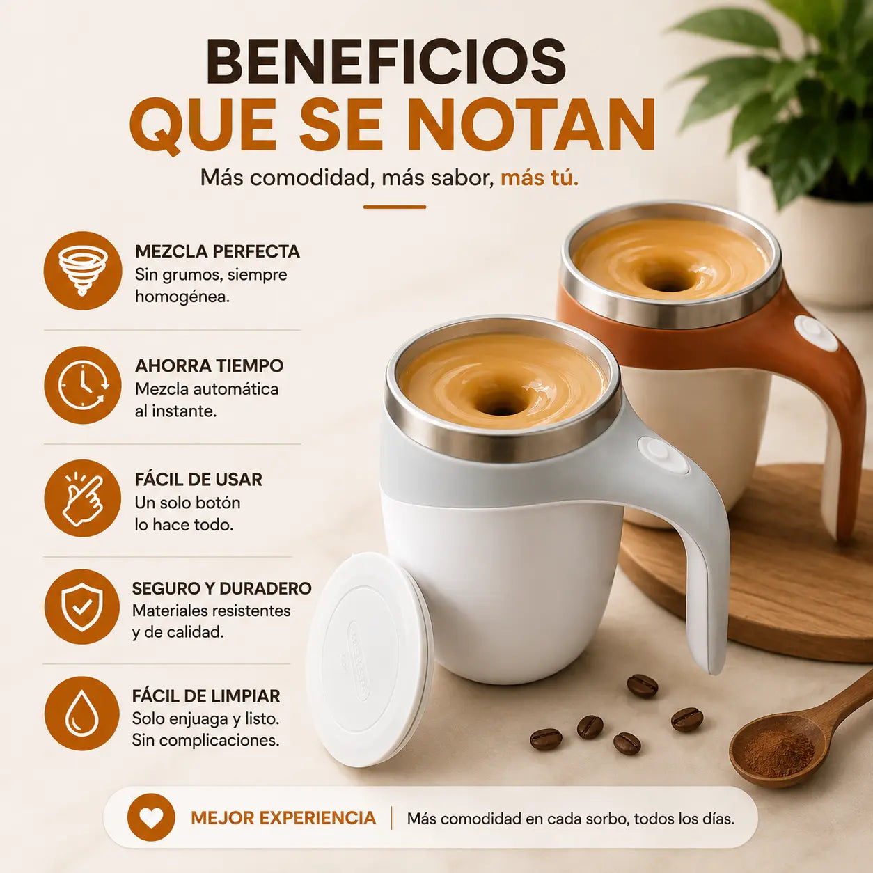 Taza De Cafe Inoxidable Automezclable